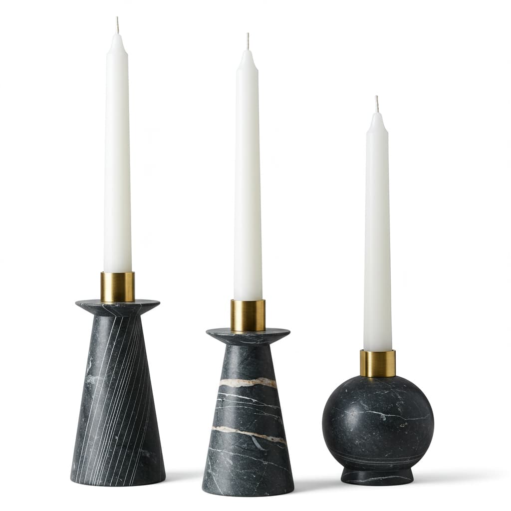 Black Marble Candle Holder