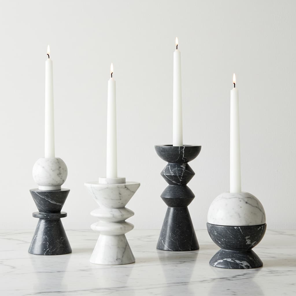 Grey Marble Candle Holder
