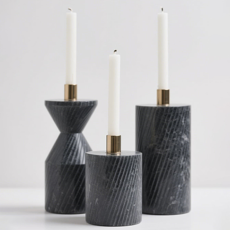 Black Marble Candle Holder