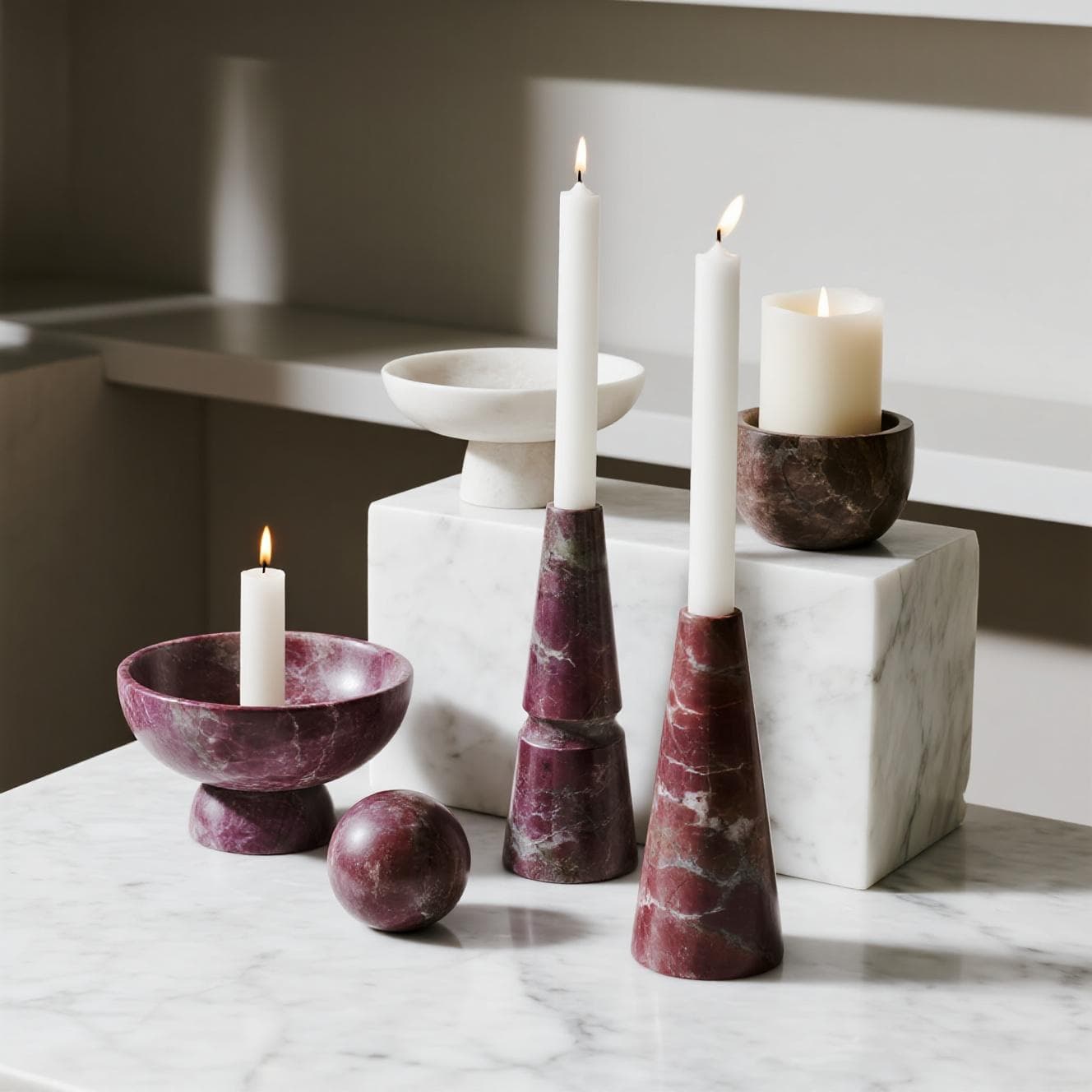 Red Marble Candle Holder