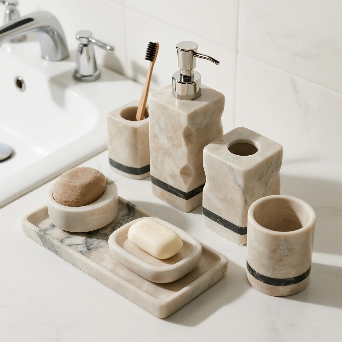 Beige Marble Bathroom Accessories