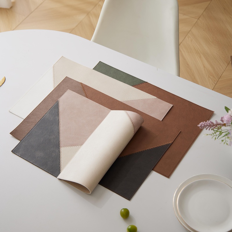 Tri-Tone Faux Leather Placemat on Dining Table - Water-Resistant Easy-Clean Table Pad