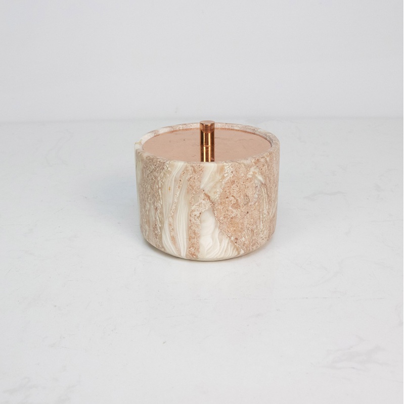 Closed Natural Marble Storage Jar - Pink Beige Marble Canister with Rose